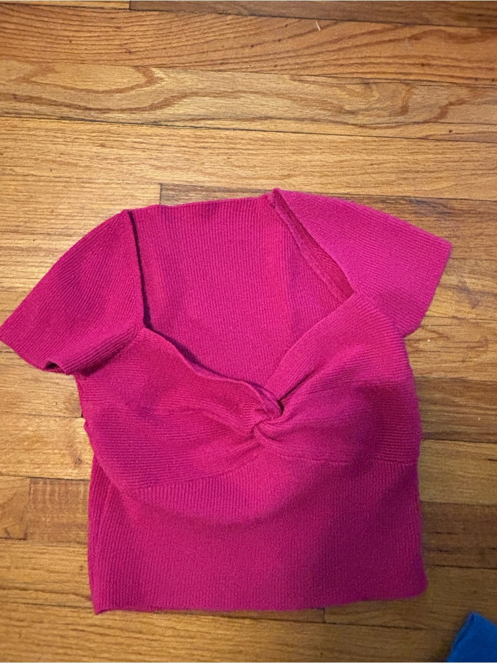 Hot Pink Twist-Front Knit Crop Top